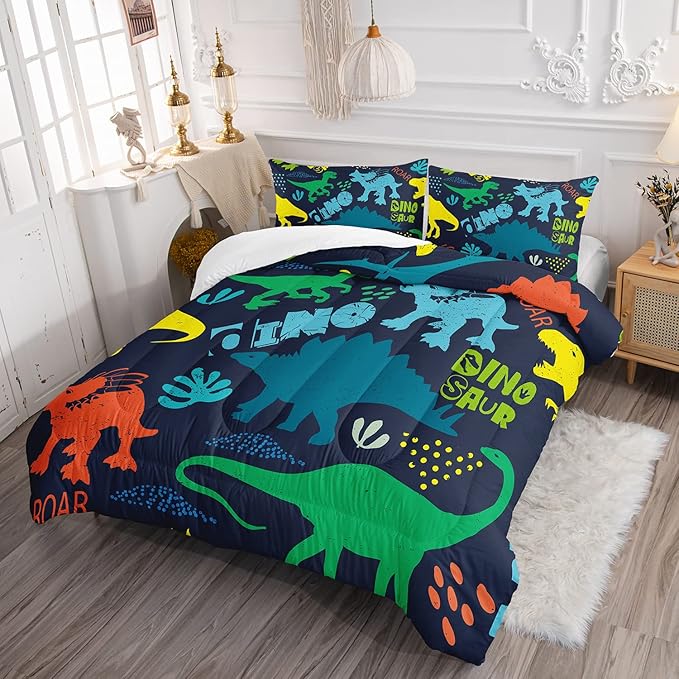 Axolotl Boys Bedding Cartoon Dinosaur Comforter Set Twin Size,Cute Dinosaur Bedding Set for Boys Girls Teens Kids Adults Room Decor,Kids Comforter Set All Season,1 Quilt 2 Pillow Cases,Blue