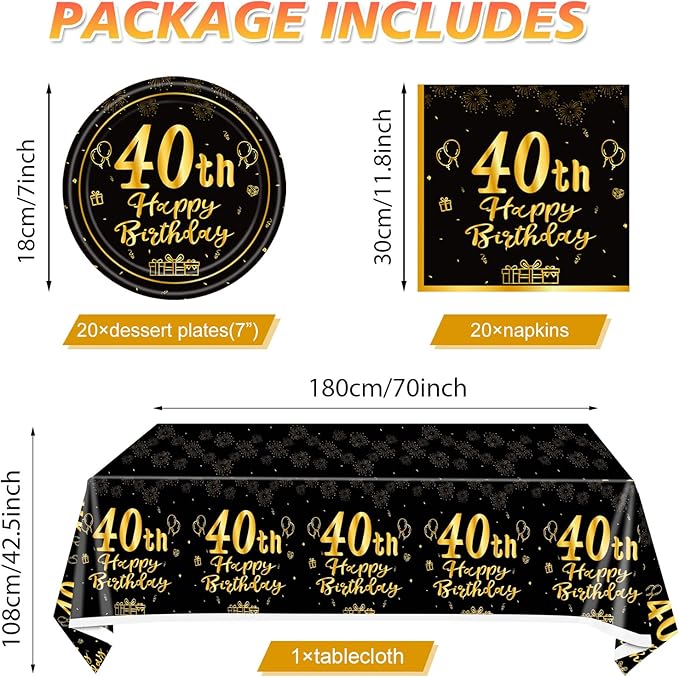 41Pcs Birthday Party Supplies Vintage 40th Birthday Decorations Back in 1984 40th Theme Birthday Party Decorations Tableware Includes Paper Plate Napkin Tablecloth for Men Service 20 Guests