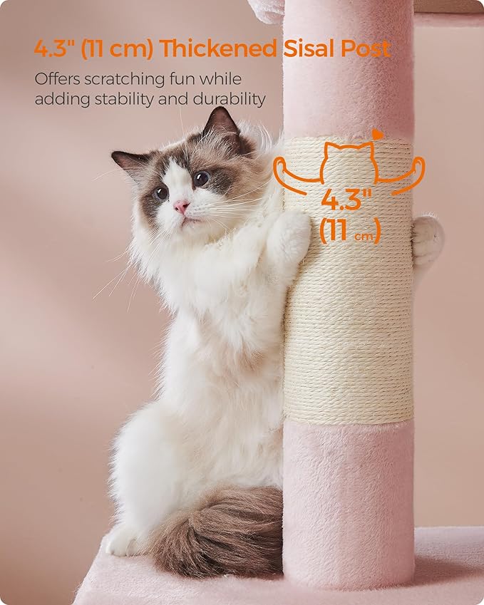 Feandrea Cat Tree, 39.8-Inch Cat Tower, XL, Cat Condo for Extra Large Cats up to 44 lb, Large Cat Perch, 2 Cat Caves, Scratching Post, Jelly Pink UPCT614P01