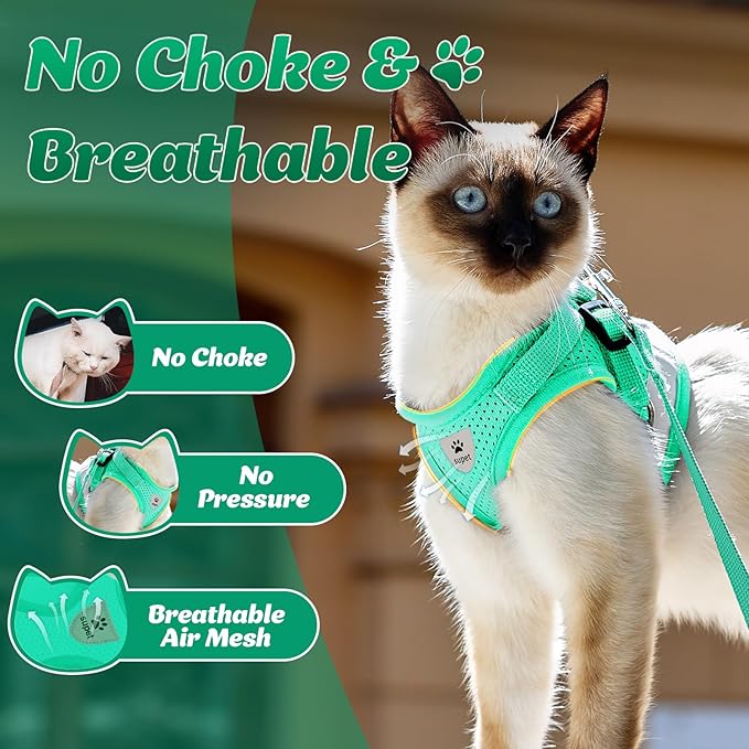 Supet Cat Harness and Leash Set - Soft Mesh Adjustable Cat Vest Harness with Reflective Strap for Walking Cat and Puppy Rabbit