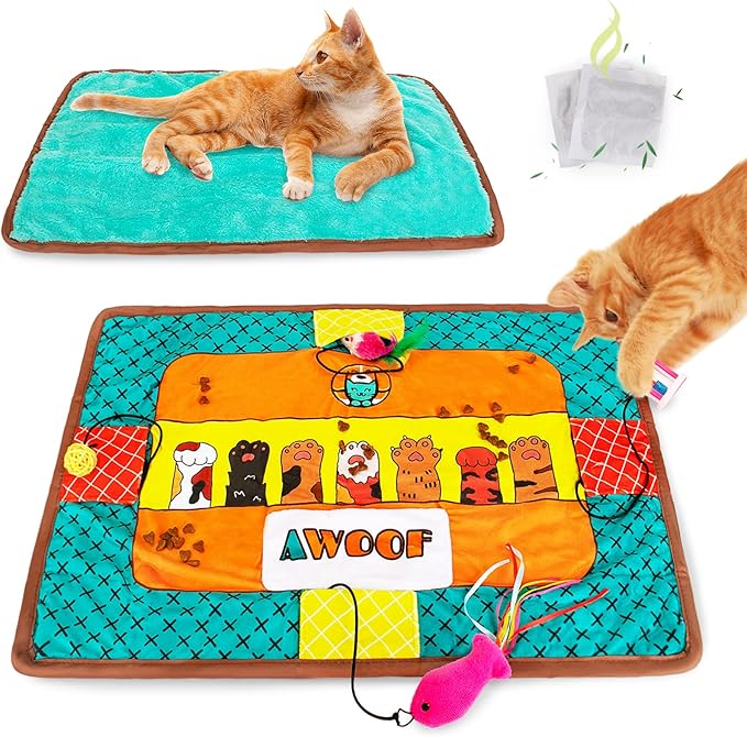 Cat Mat for Small Medium Large Cats,Cute Cat Catnip Crinkle Toys, Soft Plush Catnip Mat for Kitten Sleeping Snuffing Rolling Playing,Mashine Washable Cat Play Mat Pet Cushion Pad Mat Cat Gifts