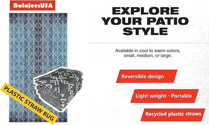 BalajeesUSA Outdoor Rugs 6'x9' Grey Patio decore Reversible Waterproof Portable Camper Awning mats for Outside Your RV Porch Backyard Deck Tent Balcony Picnic Beach 7049