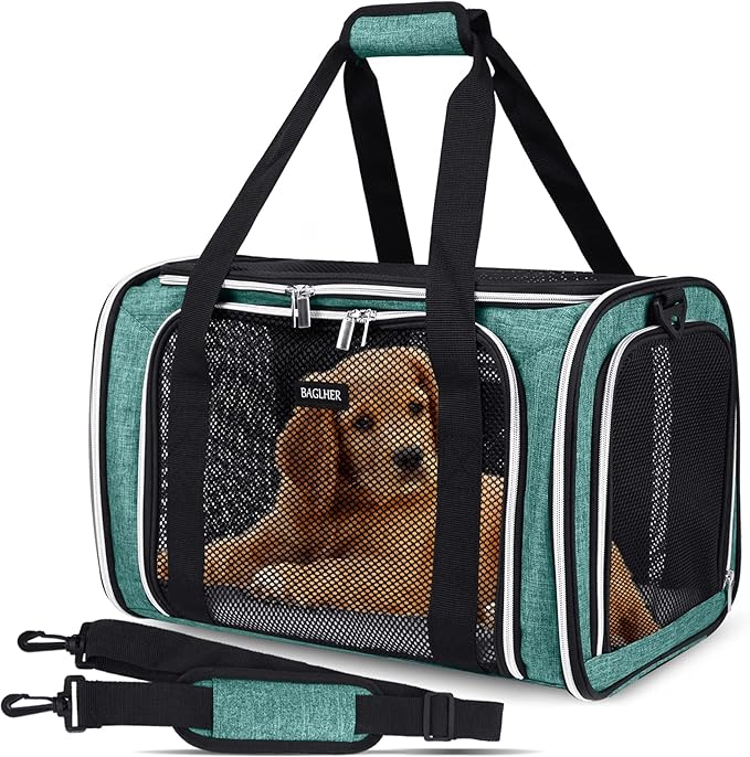 BAGLHER Pet Travel Carrier, Cat Carriers Dog Carrier for Small Medium Cats Dogs Puppies, Airline Approved Small Dog Carrier Soft Sided, Collapsible Puppy Carrier. Green