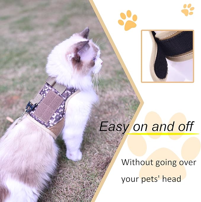 Tactical Cat Harness and Leash for Walking Escape Proof, Desert Camo, X-Large, Adjustable Cat Walking Jackets, Padded Stylish Cat Vest for Winter