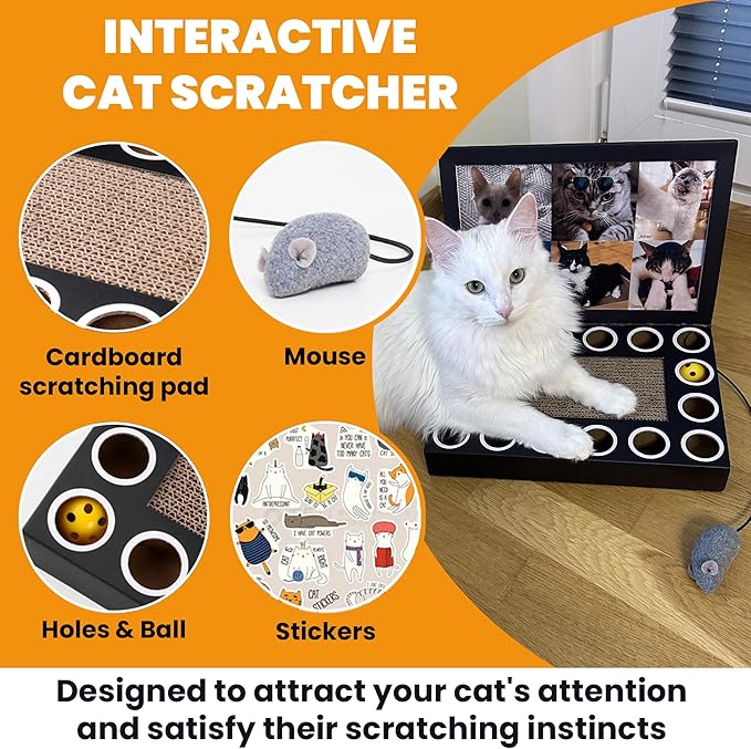 Cardboard Laptop for Cats - Scratcher with Mouse - Interactive Cat Toys for Indoor Cats - Kitten Supplies - Kitten Toy