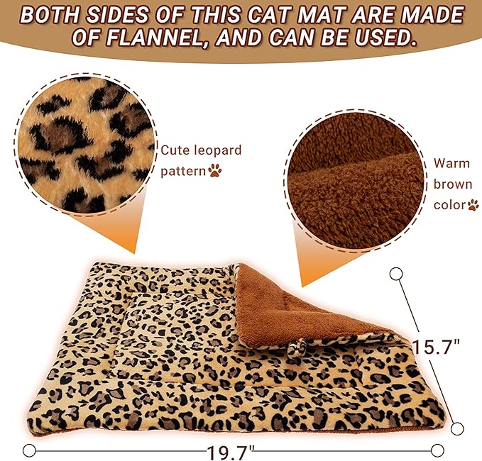 FLYSTAR Cat Bed Mat for Indoor Cats - Self Warming Leopard Cute Cat Bed Mat, Soft Warm Washable Self Heating Cat Bed Pad for Small, Medium, Large Cats & Puppies(15.7"*19.7")