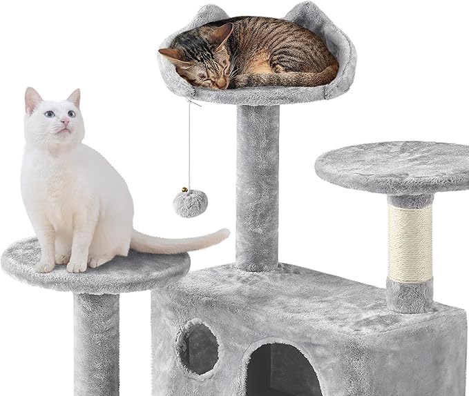 Yaheetech 62in Cat Tree Cat Tower for Indoor Cats, Cat Furniture w/Double Cat Condo, Scratching Posts, Multiple Platforms and Balls for Kittens & Cats, Light Gray