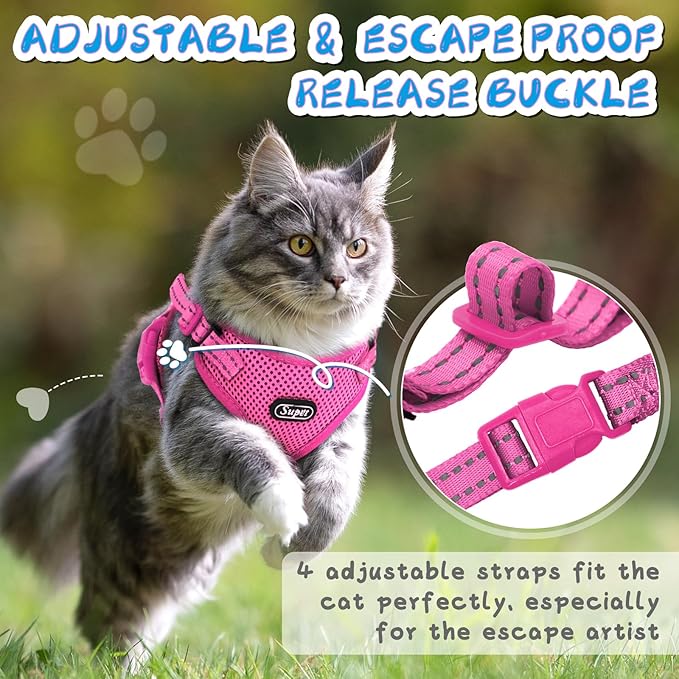 Supet Cat Harness and Leash Set for Small to Large Cats Adjustable Cat Vest Harness with Reflective Trim Universal Cat Leash and Harness for Cats/Puppies