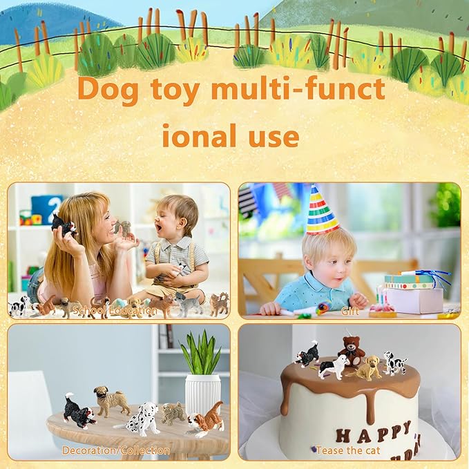 12PCS Mini Dog Figurines, Plastic Animals Mini Dog Figures Realistic Hand Painted Tiny Dog Toys Playset for Kids Toddlers, Miniature Puppy Toys Cake Topper Christmas Birthday Gift