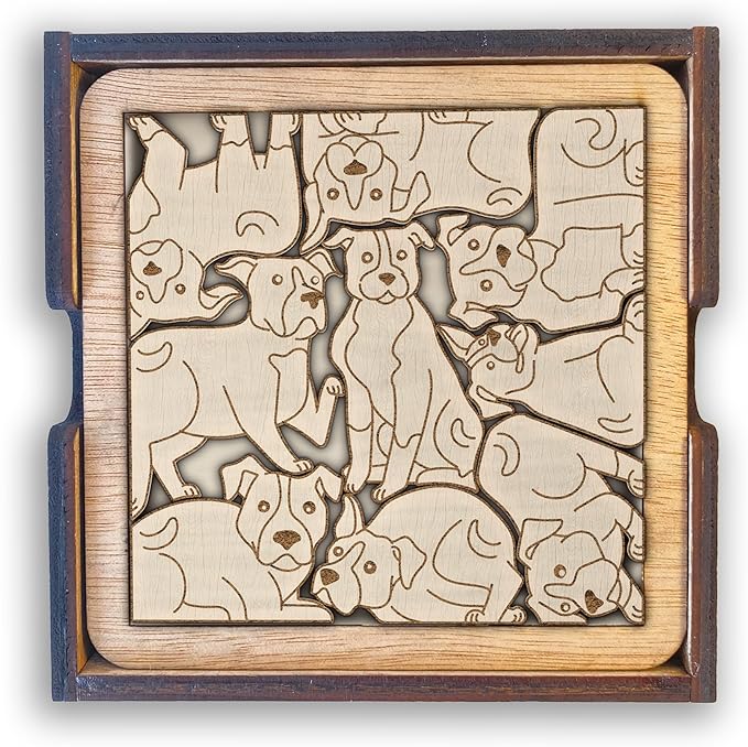 American Pit Bull Terrier Dog Wooden Puzzle Coaster - Unique Gift for Pitbull Dog Lovers, Wooden Jigsaw Drink Coaster, Decorative Pit Bull Puzzle for Coffee Tables and Home Decor