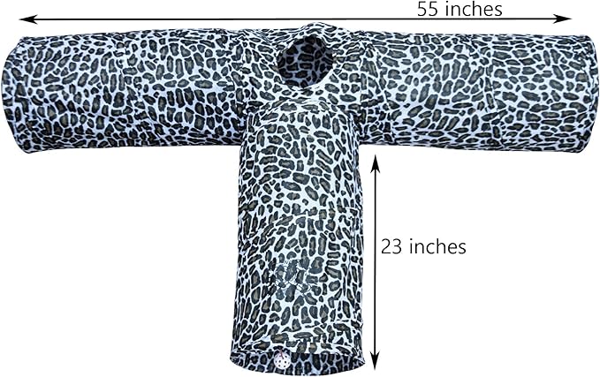 3 Way Cat Tunnel. Extra Large 12 Inch Diameter and Extra Long. A Big Collapsible Play Toy. Wide Pet Tunnel Tube for Rabbits, Kittens, Large Cats, and Dogs (Animal Print)