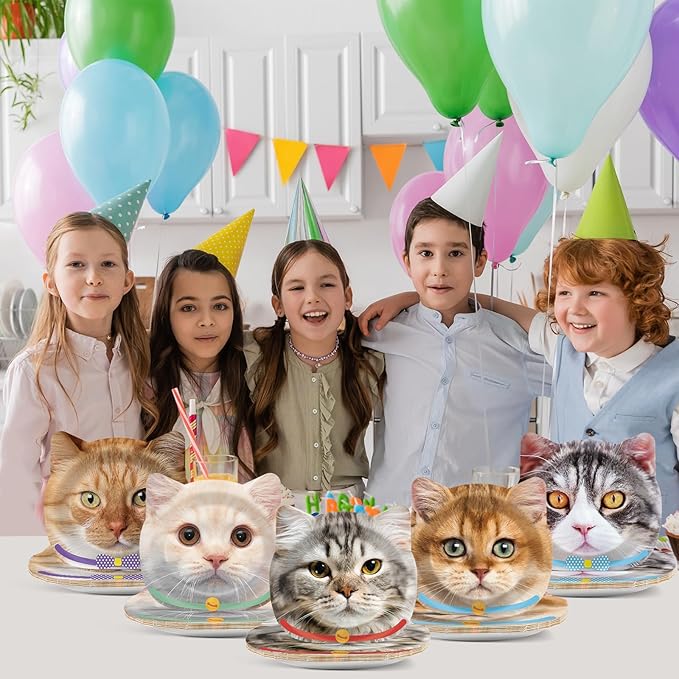 60 Pcs Cat Birthday Paper Plates Cat Shaped Dinner Party Plates for Cute Kitten Party Supplies Kitty Disposable Dinnerware Plate for Cats Themed Birthday Baby Shower Decorations Favors