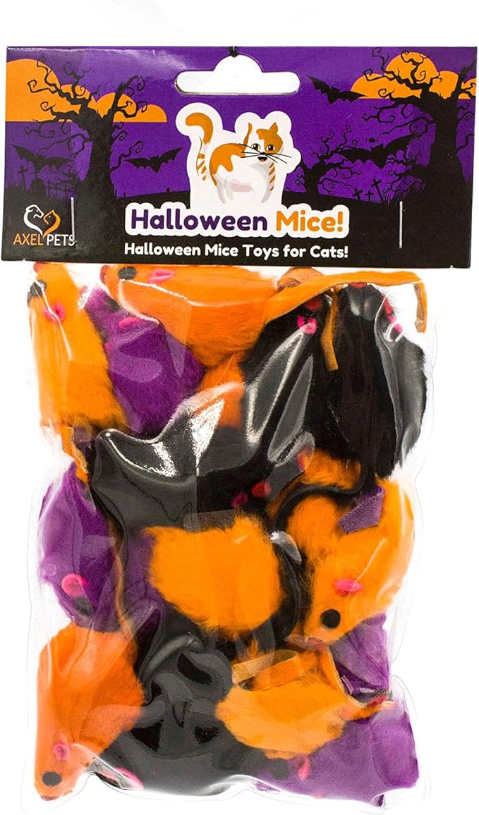 20 Halloween Colorful Furry Mice Cat Toys with Catnip and Rattle Sound Made of Real Rabbit Fur, Interactive Catch Play Teaser Mouse Toy for Cats and Kittens. Pack of 20 Mice
