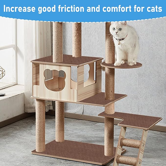 Trimmable Cat Scratching Post Carpet Covered 78.7”x15.8” Self-Adhesive Cat Tree Shelves Replacement Parts Mat Cat Scratcher Mat for Cat Shelf Steps Couch Furniture DIY Protector(Beige)