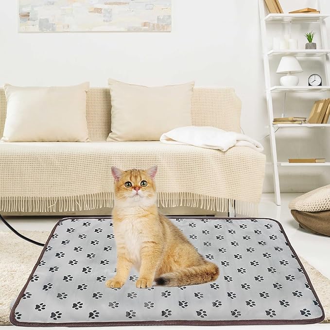 Pet Heating Pad for Cats Dogs with Timer Temperature Adjustable, Electric Heating Mat Indoor, Adjustable Warming Mat, Waterproof Heated Bed with Chew Resistant Steel Cord，Pet Heated Mat
