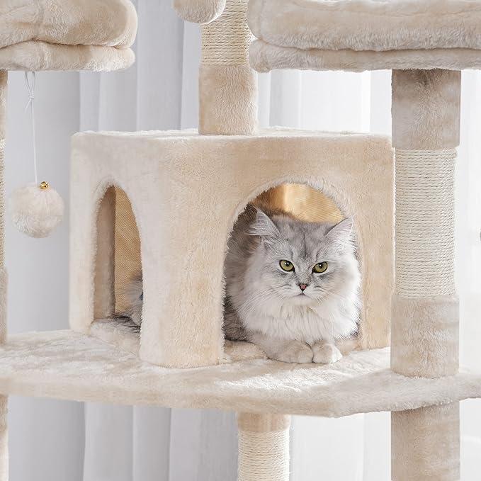 BEWISHOME Cat Tree 66.3 Inch Multi-Level Large Cat Tower with Plush Top Perches, Sisal Scratching Post Cat Play House Kitty Activity Center MMJ14M