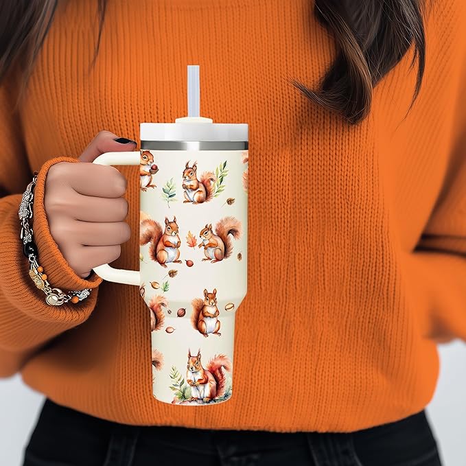 AMZUShome 40 OZ Squirrel Tumbler with Handle.Squirrel Lover Gifts.Unique Birthday Christmas Gifts for Squirrel Lover.Personalized 40 OZ Squirrel Tumbler Gifts for Women Men.