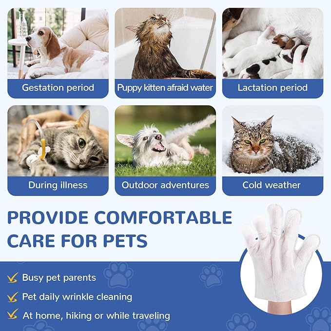 10 Pcs Pet Cleaning Glove Wipes for Dogs & Cats, Hypoallergenic Grooming Wipes, Dog Wipes for Paws and Buttocks, Dog Wipes Cleaning Deodorizing Suitable for Pet Dry Cleaning, Daily Care and Travel