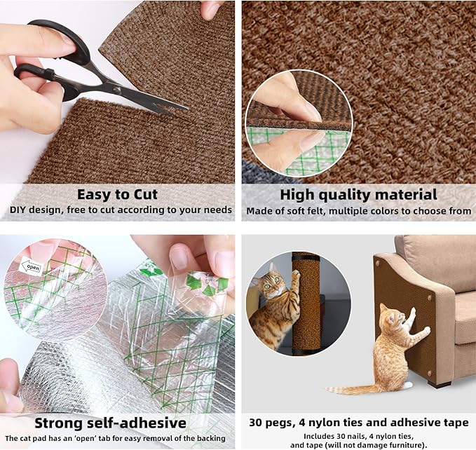 Couch Protector from Cat Claws 78.7"x15.8" Cat Scratching Mat Set, Cat Scratch Furniture Protector, Cat Scratching Post Scratch Pad Cover Replacement for Cat Tree Shelf Steps Couch Corner Wall