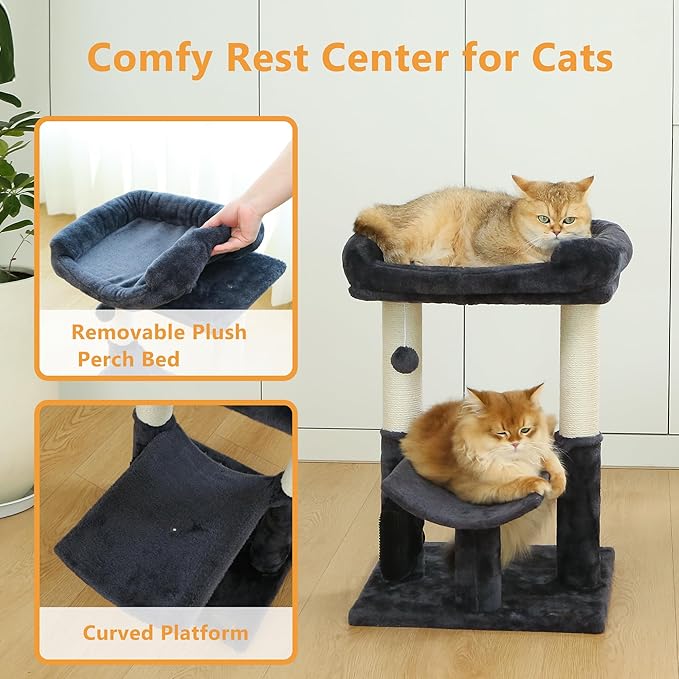 Cat Tree Tower for Indoor Cats Cat Scratching Post Made with 100% Natural Sisal Featuring Super Cozy Perch and Cat Platform for Kittens and Cats (Dark Grey)