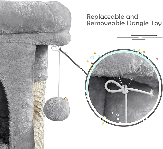 Yaheetech 23.5in Cat Tree Tower, Cat Condo with Sisal-Covered Scratching Posts, Cat House Activity Center Furniture for Kittens, Cats and Pets - Light Gray