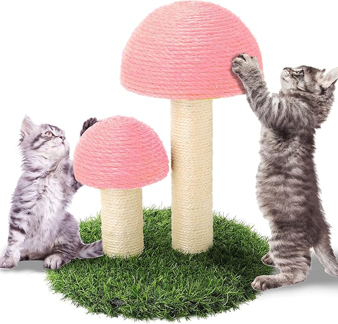 PowerKing Mushroom Cat Scratching Post, 15 x12 Inches Claw Scratching Post for Kitty, Natural Sisal Cat Scratchers Pole, Cat Interactive Toys, Cat Tree Tower (Pink)