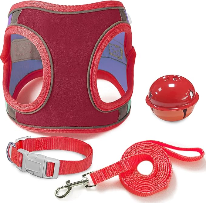 JSXD Cat Harness,Leash and Collar Set,Escape Proof Kitten Vest Harness for Walking,Easy Control Night Safe Pet Harness with Reflective Strap and Bell for Small Large Kitten,Fit for Puppy,Rabbit