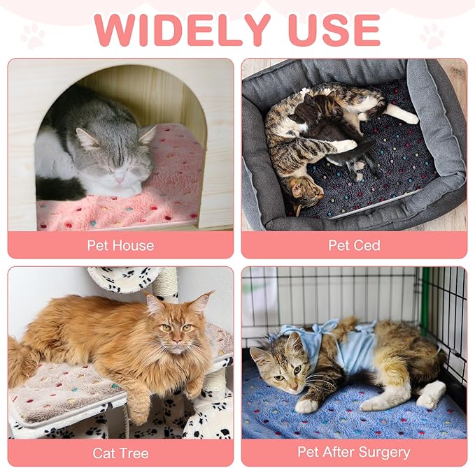 4 Pack Self Heating Cat Bed Cat Self Warming Pad with Removable Cover Extra Warm Thermal Pet Pad Washable Pet Crate Mat Anti Slip Kennel Pad for Indoor Outdoor Pets (Dot,16 x 20 Inches)