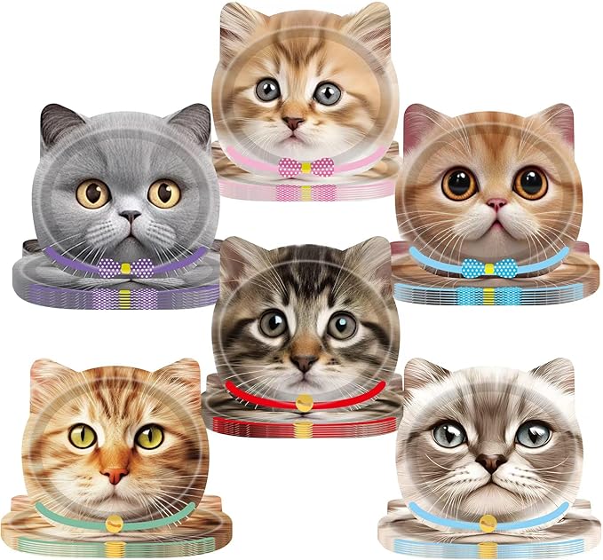 48 PCS Cat Birthday Party Decorations Cat Birthday Paper Plates Cat Theme Disposable Pet Party Plates for Kids Baby Shower Cat Party Supplies Serves 48
