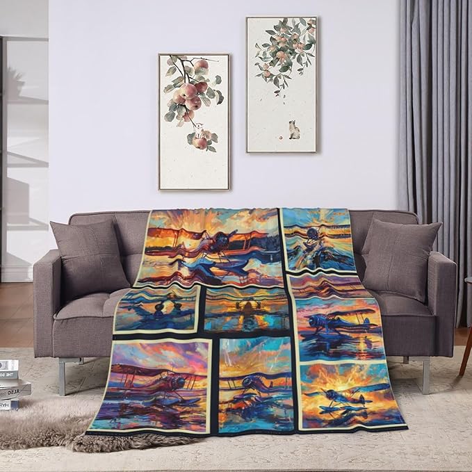 Airplane Decor Stuff Merch Cozy Print Flannel Fleece Soft Plush Fuzzy Warm Lightweight Bedding - Airplane Gifts for Women, Men, Girls, Kids - 60"X50"