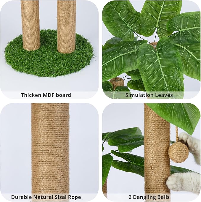 29.7inch Cat Scratching Post,Cat Scratcher Cat Tree with 2 Sisal Scratching Poles & 2 Interactive Dangling Balls,Cats Scratching Posts for Indoor Kitten & Adult Cats (2 Posts Banana Tree)