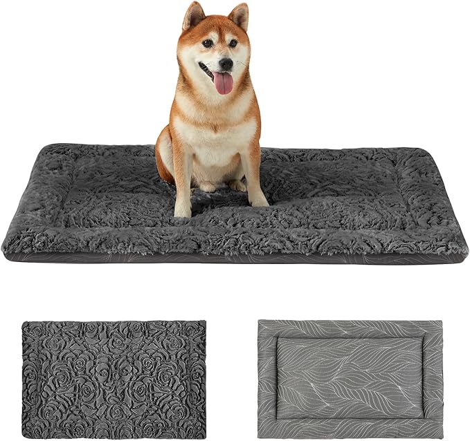 2 in 1 Dog Bed Crate Pad Mat Washable Reversible (Cool & Warm) Soft Fluffy Pet Kennel Beds for Large Medium Small Puppy Cat Sleeping Mattress Machine Wash Dog Cooling Mats (Dark Grey, 29"*21"*1.5")