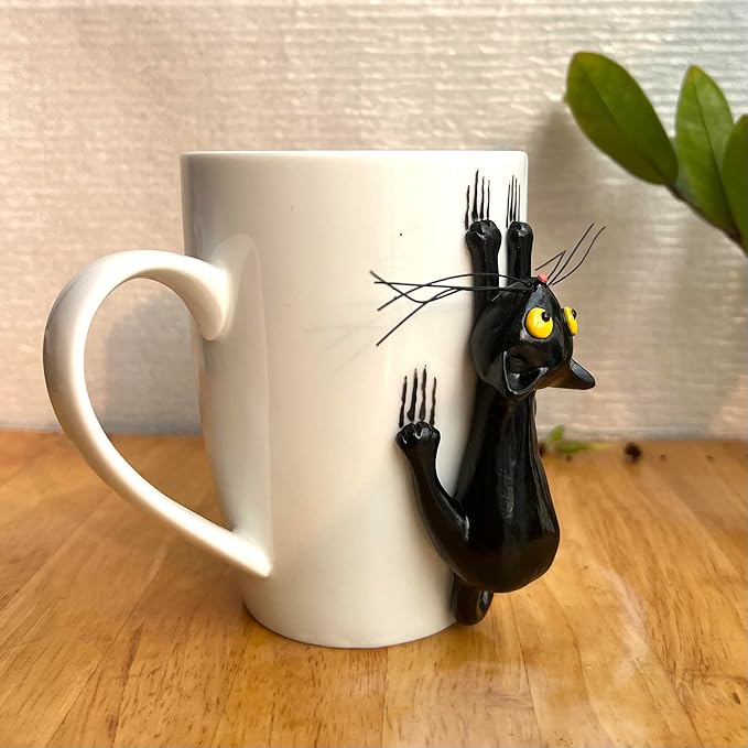 15 Oz Funny Black Cat 3D Ceramic Mug - Cat Coffee & Tea Cup - Birthday & for Cat Lovers