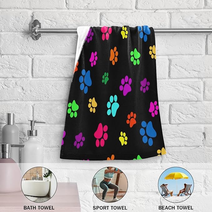 2 Pack Colorful Dog Cat Paws Print Hand Towels for Bathroom,Soft Absorbent Funny Animal Pet Paw Bath Hand Towels for Kitchen,Black Decorative Guest Bathroom Towels for Face,Shower,Gym 14"x28"
