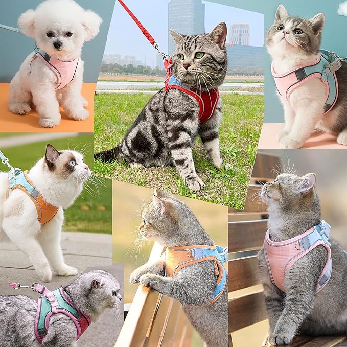 JSXD Cat Harness,Leash and Collar Set,Escape Proof Kitten Vest Harness for Walking,Easy Control Night Safe Pet Harness with Reflective Strap and Bell for Small Large Kitten,Fit for Puppy,Rabbit