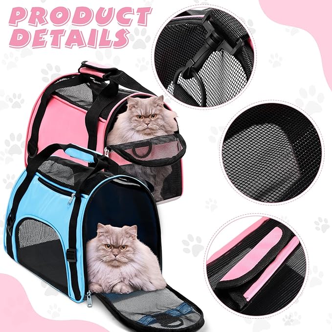 2 Pcs Pet Carrier, Soft Sided Pet Travel Carrier for Cats, Airline Approved Kitty Portable Dog Bags for Traveling Little Dogs, Rabbits, Puppy, Cat(S,Pink, Blue)