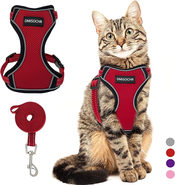 Cat Harness - Escape Proof Reflective Cat Harness and Leash for Small to Large Cats, Puppy, Small Dog - Adjustable Mesh Breathable Pink Cute Cat Harness for Walking Training Hiking