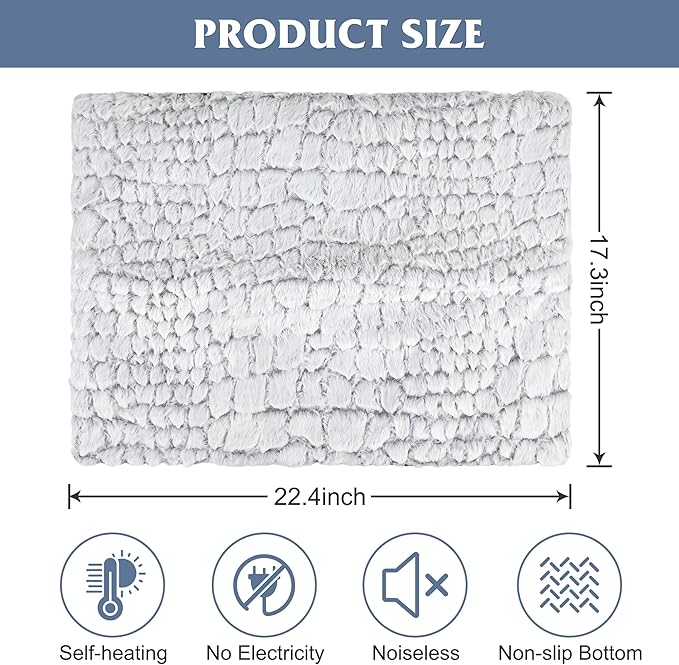 Leekalos Self Warming Cat Bed Self Heating Cat Dog Mat, Ultra Soft Extra Warm Thermal pet Pad for Indoor Outdoor Pets with Removable Cover Non-Slip Botom Washable (Grey, Small(23.6''X17.7''))