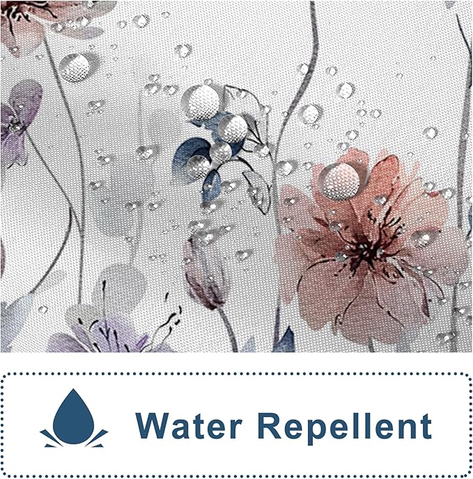 AWERT Watercolor Floral Shower Curtain with Hooks Pastel Wildflower Shower Curtain for Bathroom Waterproof Flower Printing Fabric Bathroom 72x72inch