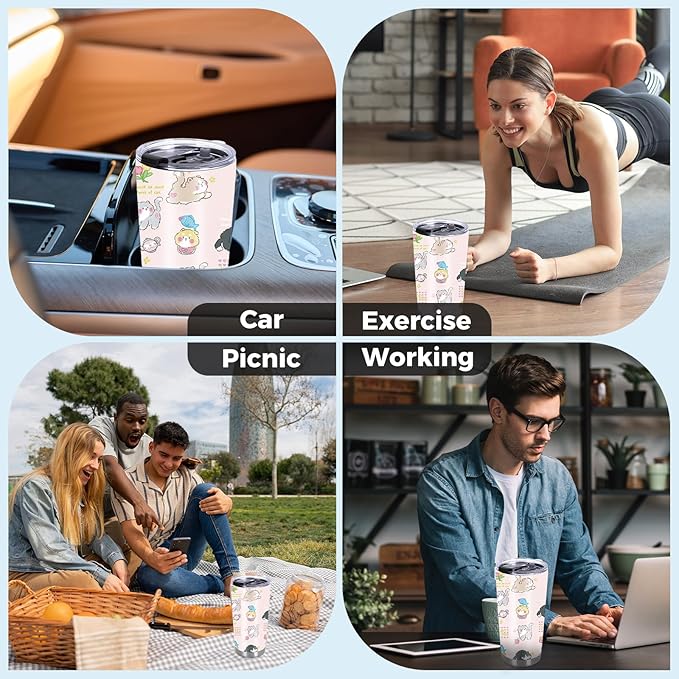 20 oz Stainless Steel Cat Tumbler, Coffee Cups with Lid, Tea Tumbler for Women Men, Cat Lover Christmas Birthday Gift for Women Girls