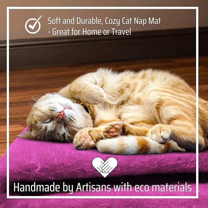 Dragonfly Creek Wool Cat Mat -Fair Trade and Eco Friendly Wool Cat Bed with Felted Wool Cat Toys- Multipurpose Cat Sleeping Bed for Playtime and Napping- Soft and Cozy Felt Cat Cushion