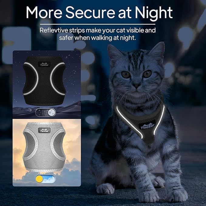TwoEar Cat Harness Escape Proof, Soft Dog Vest Harness Adjustable, Breathable Mesh Step-in Puppy Walking Jacket Reflective Easy Control for Extral Small Pets for Outdoor Walking(XXS, Grey)