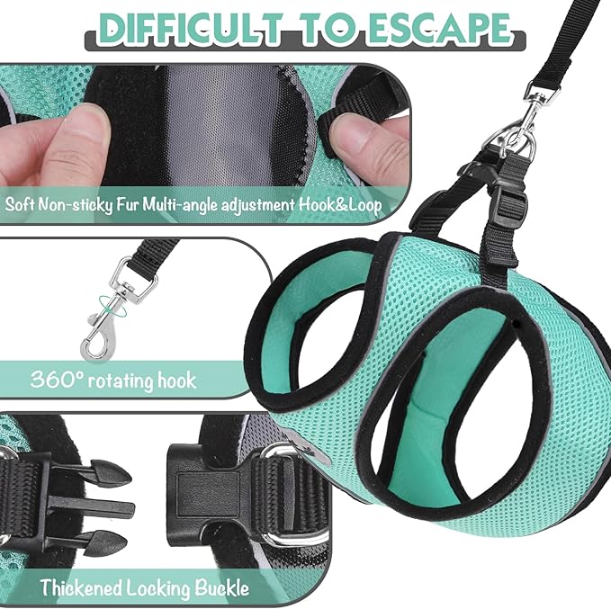 SCENEREAL Cat Harness and Leash Set Escape Proof, Adjustable Soft Air Mesh Cat Harnesses for Girls Boys, Reflective Light Cat Vest for Kitten Puppy Rabbit, Pet Vest Harnesses for Small Medium Big Cats