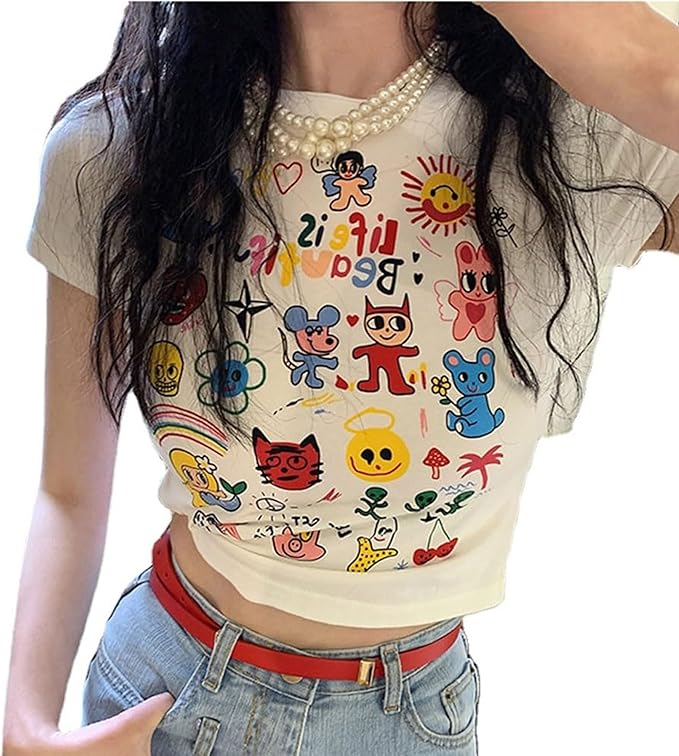 Baby Tees Women Graphic Tops Y2K Grunge Clothes