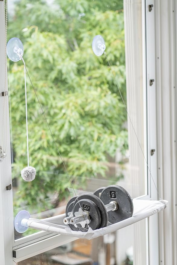 Cat Window Perch | Gray Cat Window Hammock | Cat Window Seat Enrichment Toy | Cat Bed | Cat Window Perch for Large Cats with Heavy Duty Suction Cups | Window Hammock for Cats Inside