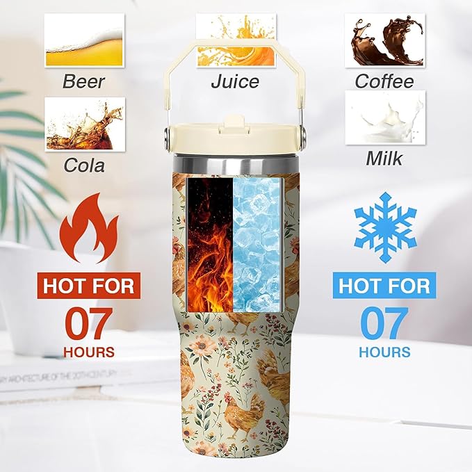 30 Oz Chicken Tumbler with Handle and Straw, Insulated Rooster Cup Gifts for Chicken Lovers Women, Double Wall Stainless Steel Chicken Mugs, Chicken Travel Mug Chicken Gifts for Women