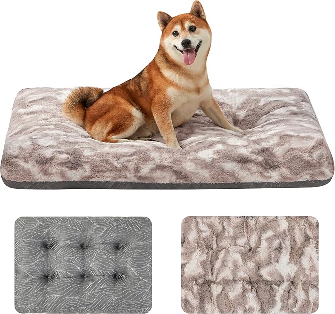 2 in 1 Dog Bed Crate Pad Mat Washable Reversible (Cool & Warm) Soft Fluffy Pet Kennel Beds for Large Medium Small Puppy Cat Sleeping Mattress Machine Wash Dog Cooling Mats (Dot Brown, 29"*21")
