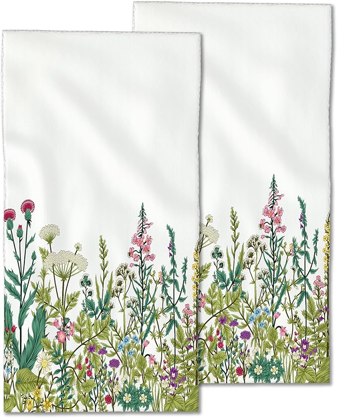 2 Pack Hand Towels for Bath,Herbs and Wild Flowers Decorative Towels Highly Absorbent Soft Towels for Bathroom Beach Kitchen Spa Gym Face Towel 14x28 Inch