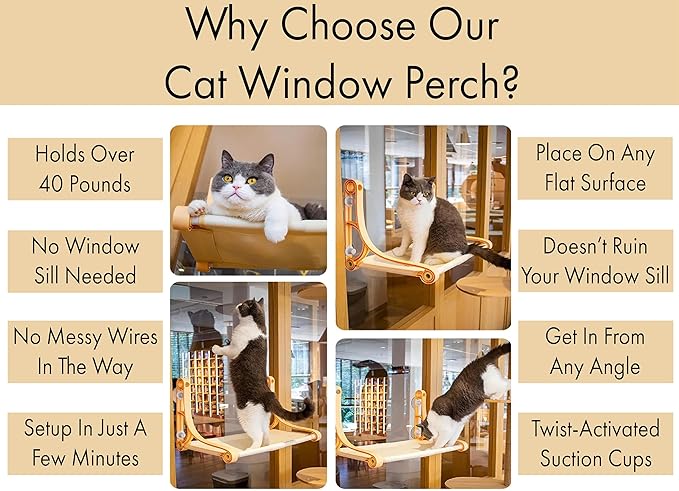 DWD Cordless Cat Window Seat - Cat Window Perch - Cat Wall Hammock - Window Perch for Cats - Dog Window Perch - Cat Window Hammock - Cat Window Shelf