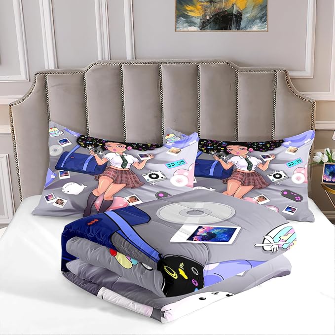 African American Girl Bedding Set Full Comforter Set for Girls Bedroom Decor Black Girl Comforter Set with 2 Pillowcases Kids Comforter Sets Gifts for Girls Kids Teens